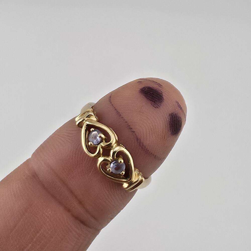 10K Yellow Gold Heart Ring Amethyst Purple Stones Vintage Size 6.75